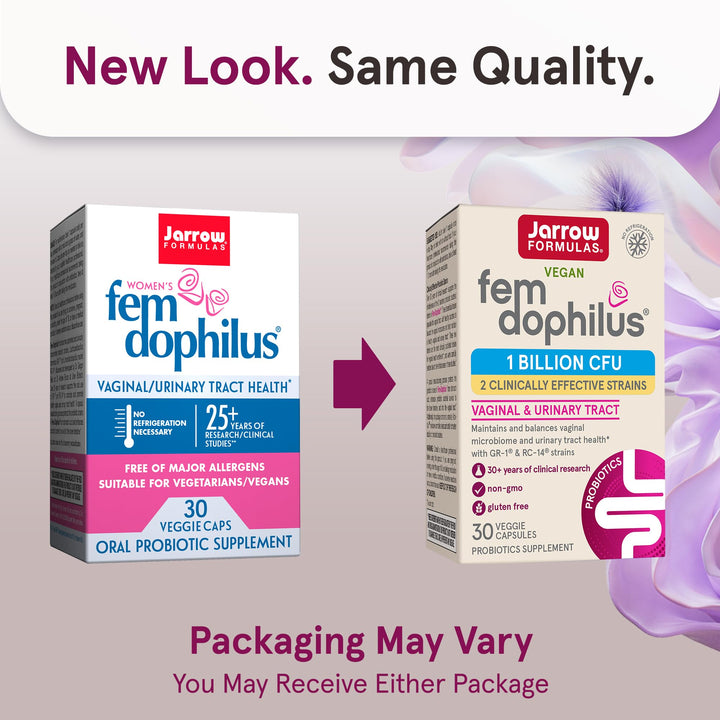 Fem-Dophilus Probiotics 1 Billion CFU With 2 Science-Backed Strains, Dietary Supplement for Vaginal and Urinary Tract Support, 30 Veggie Capsules, Up to a 30 Day Supply, Shelf-Stable