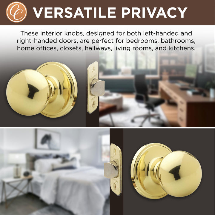 BK2020PB Ball Door Knob, Passage Function, 1 Pack, in Polished Brass