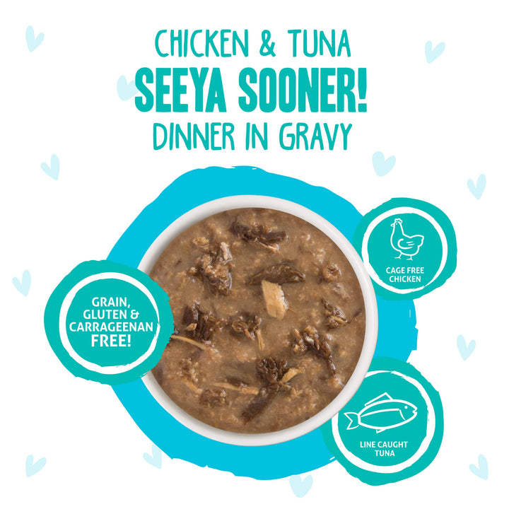 B.F.F. OMG - Best Feline Friend Oh My Gravy!, Seeya Sooner! with Chicken & Tuna in Gravy Cat Food, 2.8oz Pouch (Pack of 12)