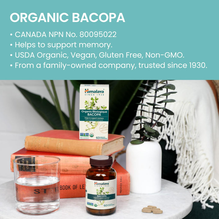 Organic Bacopa Monnieri Nootropic Herbal Supplement, Supports Calm, Memory, Cognition, USDA Certified Organic, Non-GMO, 750 mg, 60 Plant-Based Caplets, 60 Day Supply