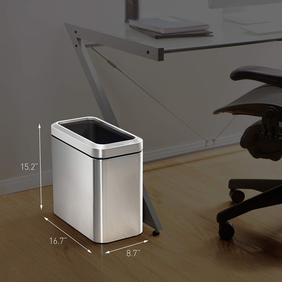 25 Liter / 6.6 Gallon Slim Open Top Small Trash Can, Commercial Grade Heavy Gauge Office Trash Can, Brushed Stainless Steel