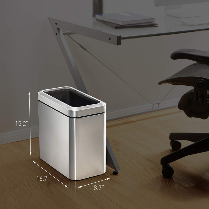 25 Liter / 6.6 Gallon Slim Open Top Small Trash Can, Commercial Grade Heavy Gauge Office Trash Can, Brushed Stainless Steel
