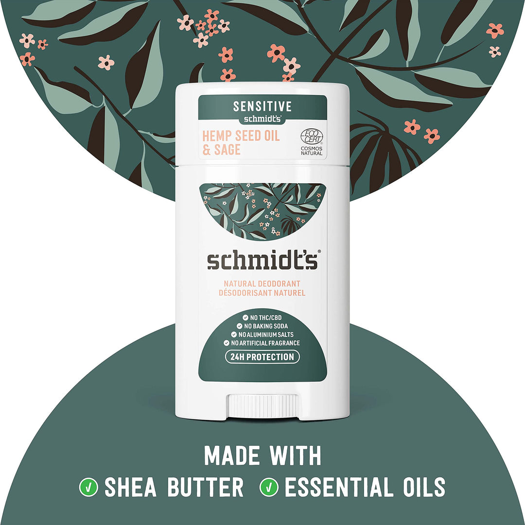 Schmidt's Aluminum Free Natural Deodorant for Women and Men, Hemp Seed Oil and Sage for Sensitive Skin with 24 Hour Odor Protection, Certified Cruelty Free, Vegan Deodorant, 3.25 oz,vetiver,sage,WHITE