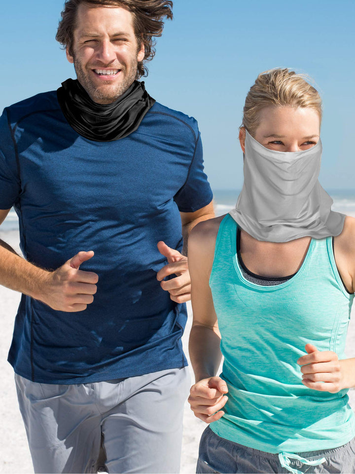 2 Pieces Unisex Sun Protective Face Bandana Women UV Protection Face Scarf for Summer Outdoor Activities (Black, Light Grey)