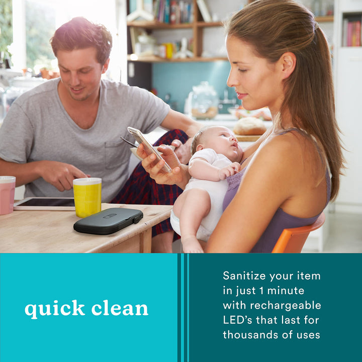 UV Clean Portable Sanitizer – Rechargeable UV Light Sanitizer and Sterilizer Box - Kills 99.9% of Airborne Contaminates, Fits Masks, Makeup Brushes, Glasses, Cell Phones, Keys, Black