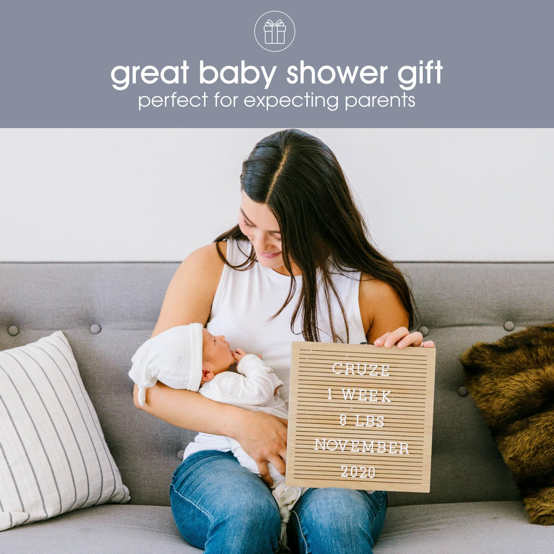 Wooden Letterboard Set - Ideal Photo Sharing Prop for Baby Announcements, Milestone Keepsake, Custom Message Board and Shower Gift - Includes 188 Letters, Numbers, and Symbols - Natural Wood
