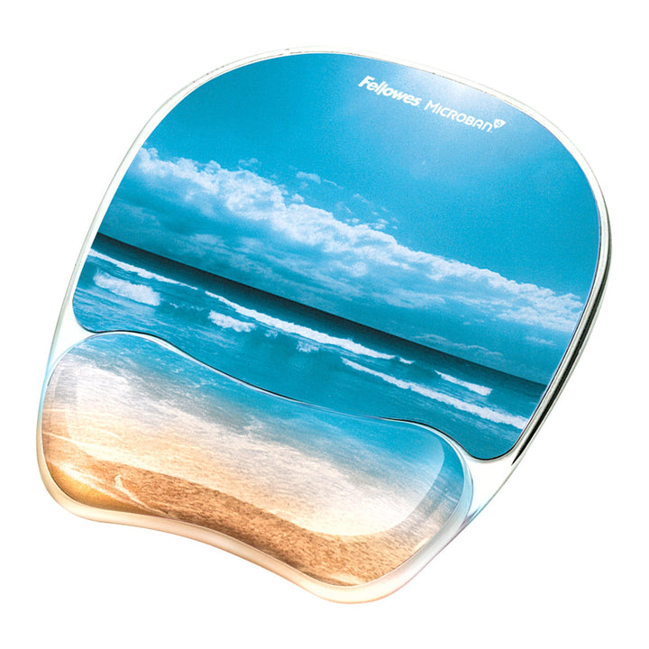 Photo Gel Mouse Pad and Wrist Rest with Microban Protection, Sandy Beach (9179301), Blue, 9.25 x 7.88