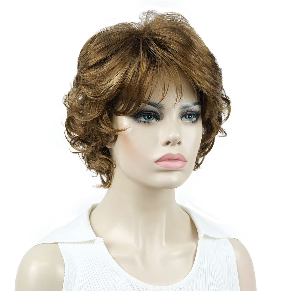 #V6: Synthetic Wigs Women'S Curly Ends Short Fiber Wig With Layered Bangs(V6)