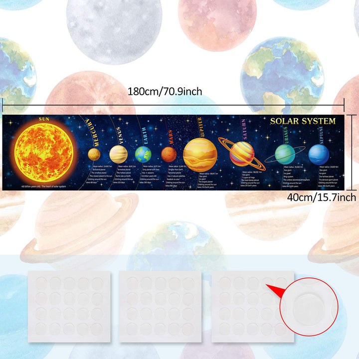 Solar System Poster Science Banner Large Educational Kids Space Banner Poster Background Classroom Planetary Poster for Kids Classroom Bedroom Wall Art Educational Decorations, 70.9 x 15.7 Inch