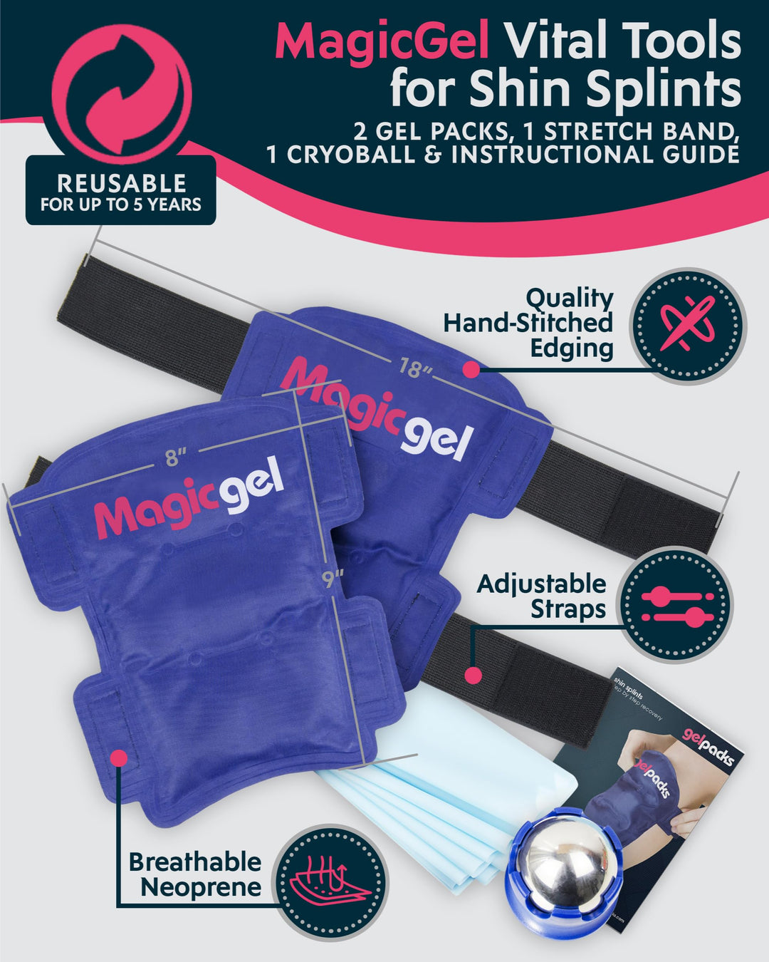 Shin Splint Relief: Hot & Cold Packs, Cryoball & Stretch Bands for Shin Splints | Hot & Cold Therapy for Leg Pain Relief |