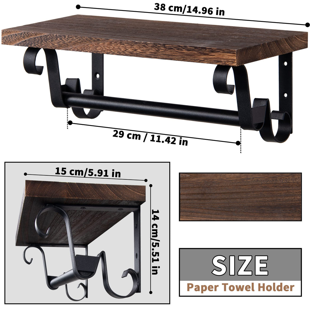 Lavievert Industrial Toilet Paper Holder, Double Roll Toilet Tissue Holder with Rustic Wood Shelf, Wall Mounted Pipe Toilet Paper Dispenser for Bathroom, Washroom, Kitchen - Brown