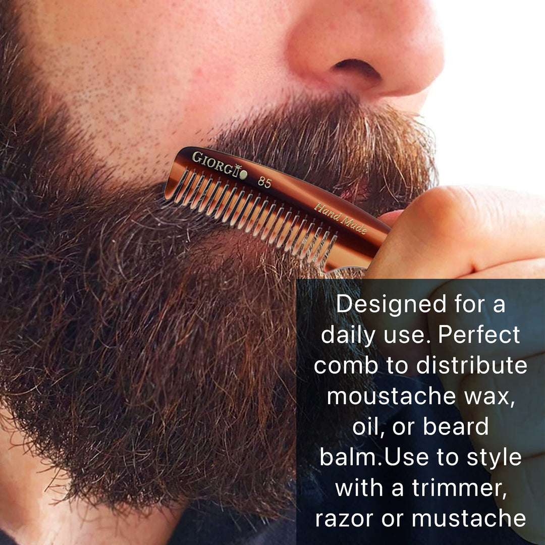 Giorgio G85 4 ¾ in 120mm, Small Men’s Fine Tooth pocket Beard & Mustache Comb for Facial hair Grooming. Hand-Made of Cellulose, saw-cut. Perfect man moustache comb. (Tortoise)