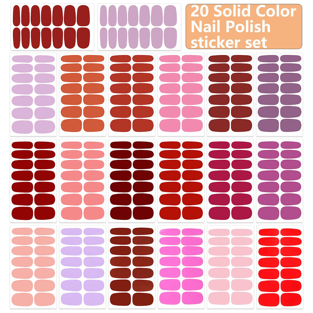 20 Sheets Red Series Solid Color Full Nail Wraps with Nail File Self-Adhesive Nail Stickers Real Nail Polish Strips for Women Nails Art