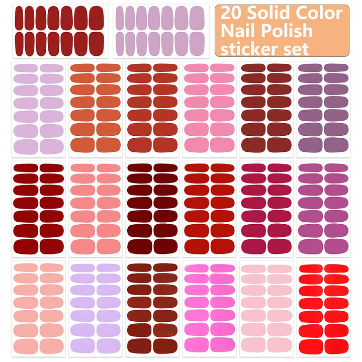 20 Sheets Red Series Solid Color Full Nail Wraps with Nail File Self-Adhesive Nail Stickers Real Nail Polish Strips for Women Nails Art