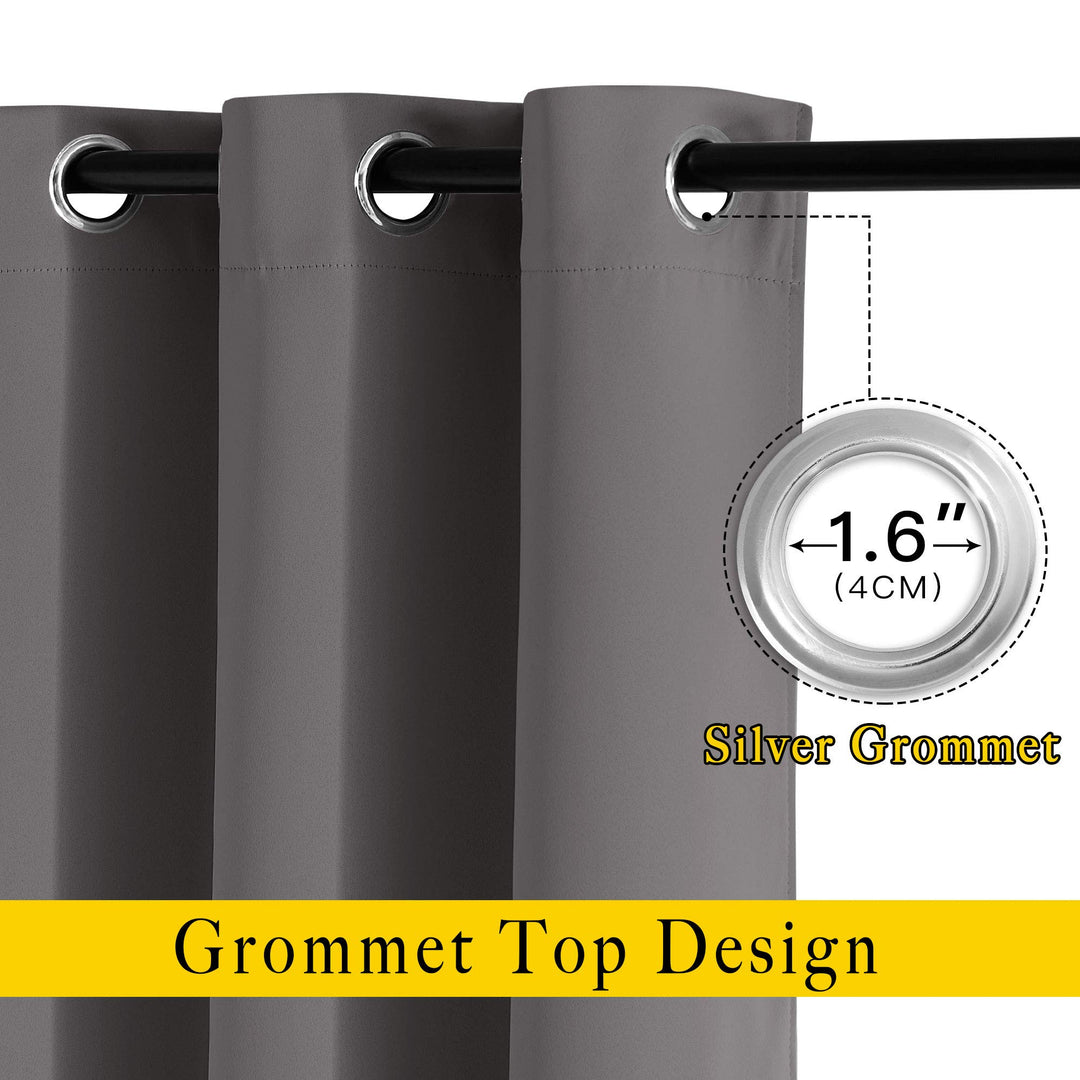 Gray Blackout Curtains for Bedroom 84 inches Long - Thermal Drapes Grommet Room Darkening Curtains Noise Reducing Window Treatments for Living Room (2 Panels, W52 x L84, Grey)
