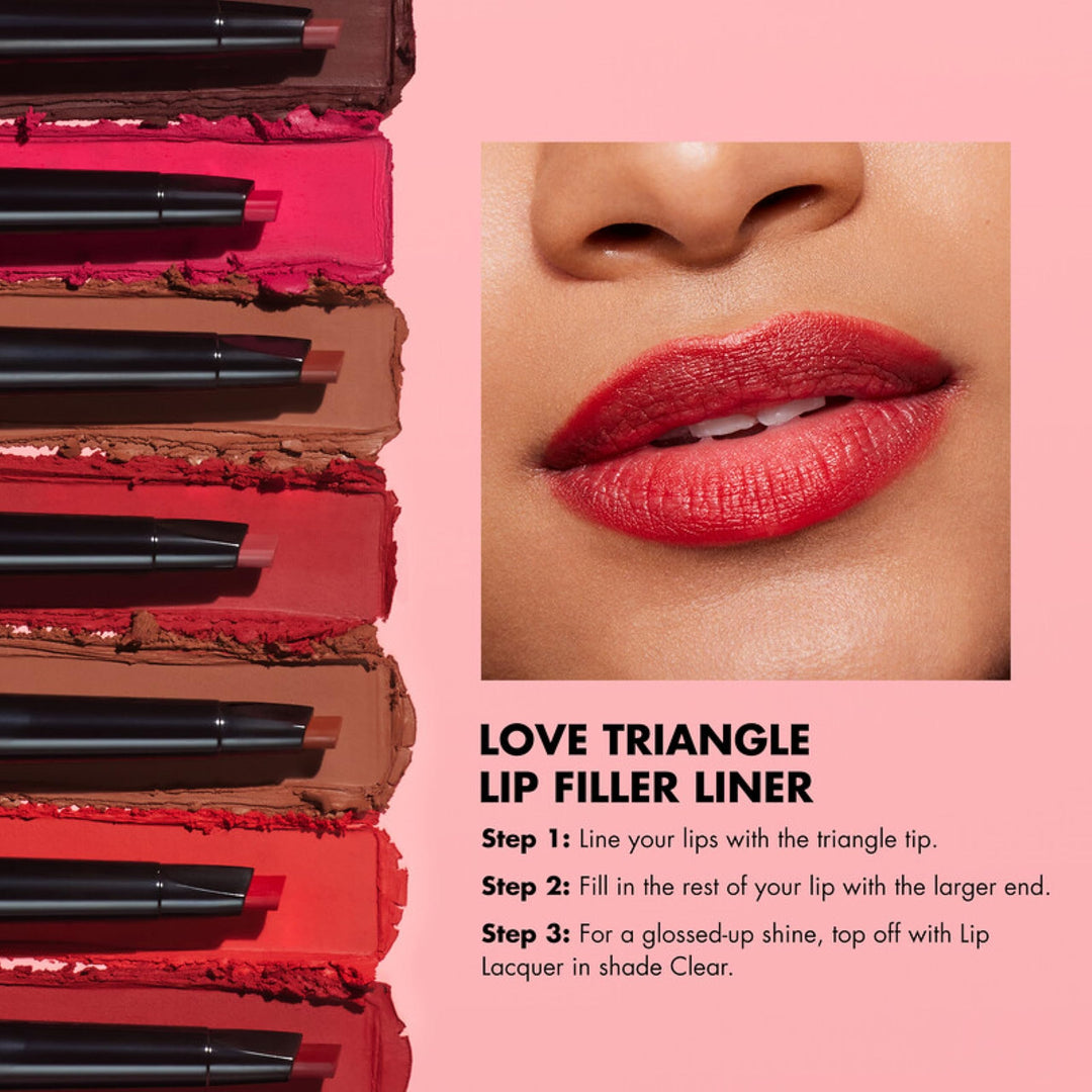 Love Triangle Lip Filler Liner, 2-in-1 Lip Liner Pencil For Sculpting & Filling, Long-Lasting Intense Color, Deep Brown