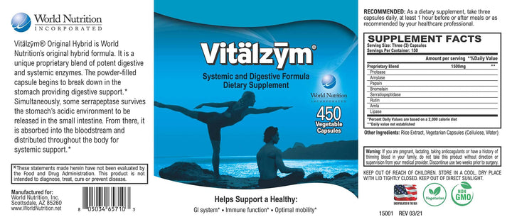 Original Proteolytic Systemic Digestive Enzyme Formula Serrapeptase Source | Immune and Joint Support Increase Blood Flow Cardio Function | Healthy Men Women (450 Capsules)