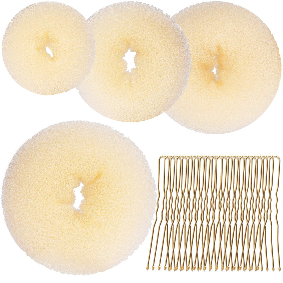 Hair Bun Shaper SetÅ’ 4 Hair Pcs Donut Bun Maker(Extra-large, Large, Medium, Small) with Large Bobby Pins Blonde 20pcs, Doughnuts Ring Styler Maker