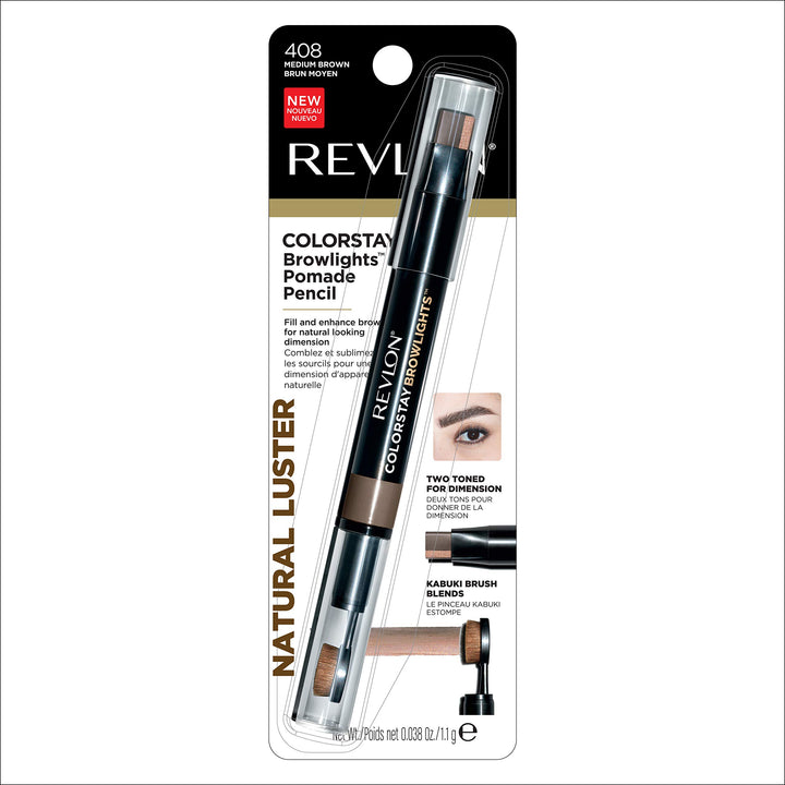 Revlon Colorstay Browlights Pencil, Eyebrow Pencil & Brow Highlighter, Medium Brown, 0.038