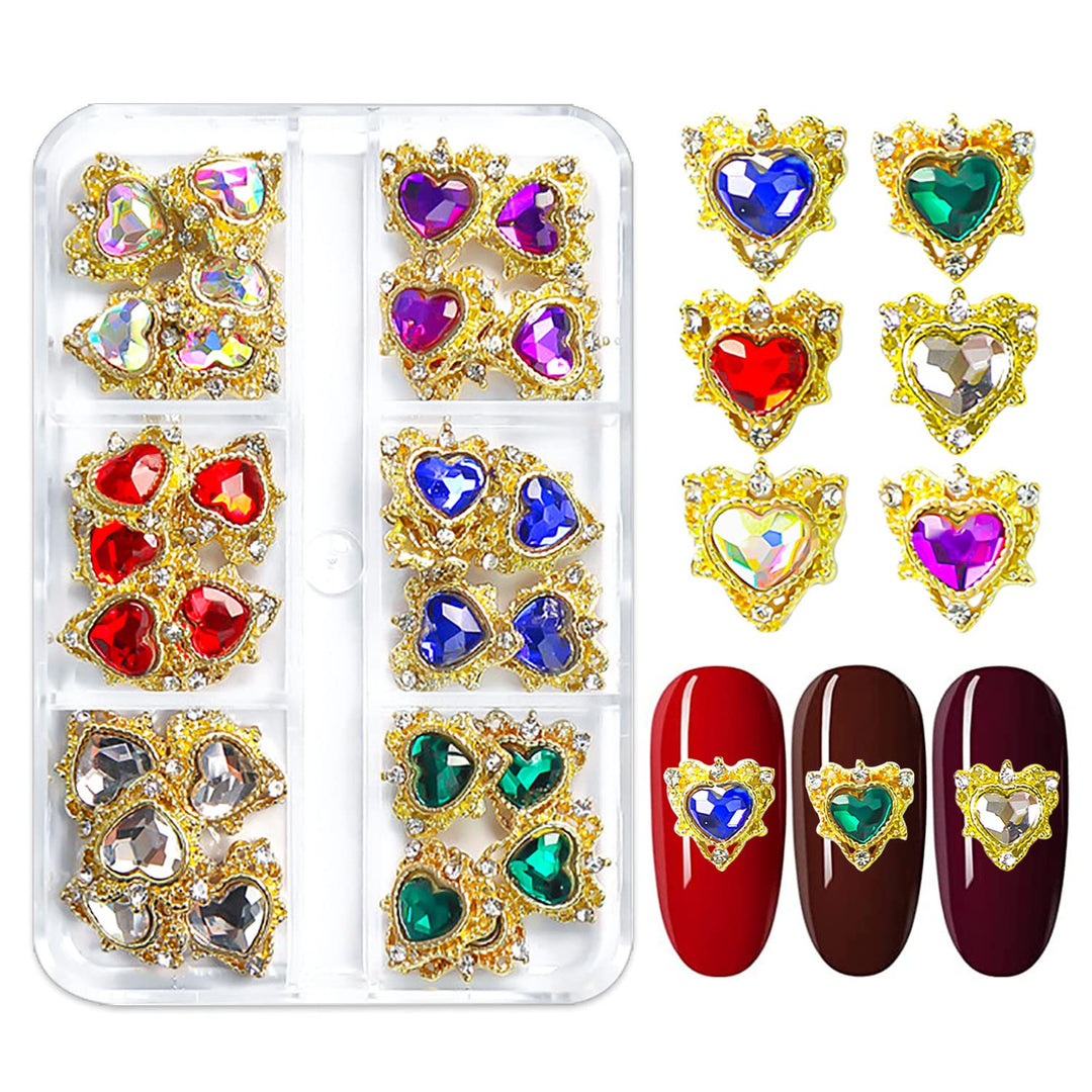 30pcs 3D Hearts Nail Charms For Nails Holographic Coloful Nail Jewels Rhinestones For Nails Alloy Hearts Nail Gems Gold Nail Charms For Nail Art 3d Hearts Charms For Nails Big Nail Crystals