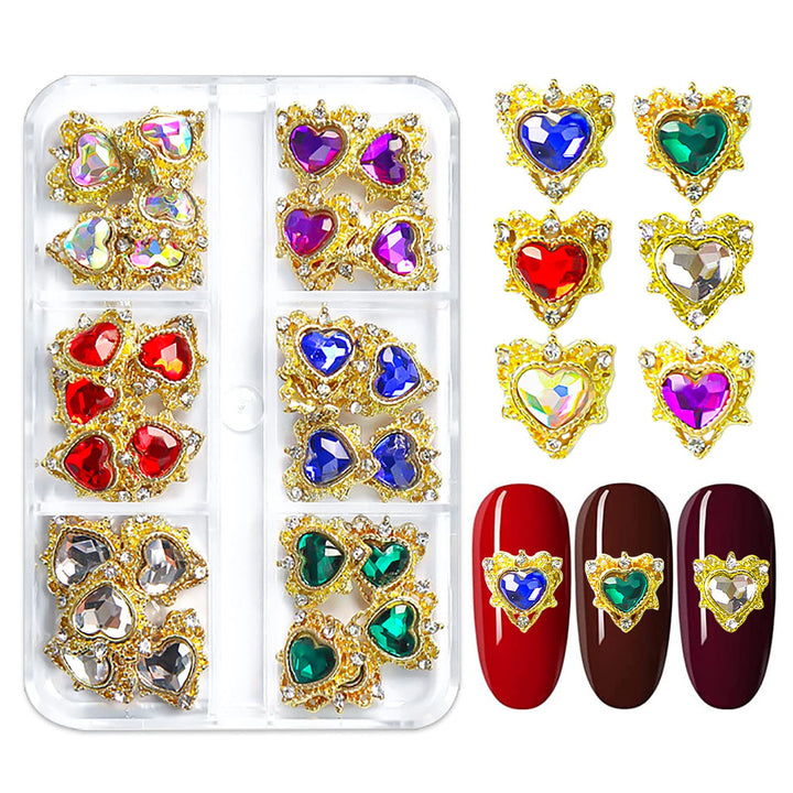 30pcs 3D Hearts Nail Charms For Nails Holographic Coloful Nail Jewels Rhinestones For Nails Alloy Hearts Nail Gems Gold Nail Charms For Nail Art 3d Hearts Charms For Nails Big Nail Crystals