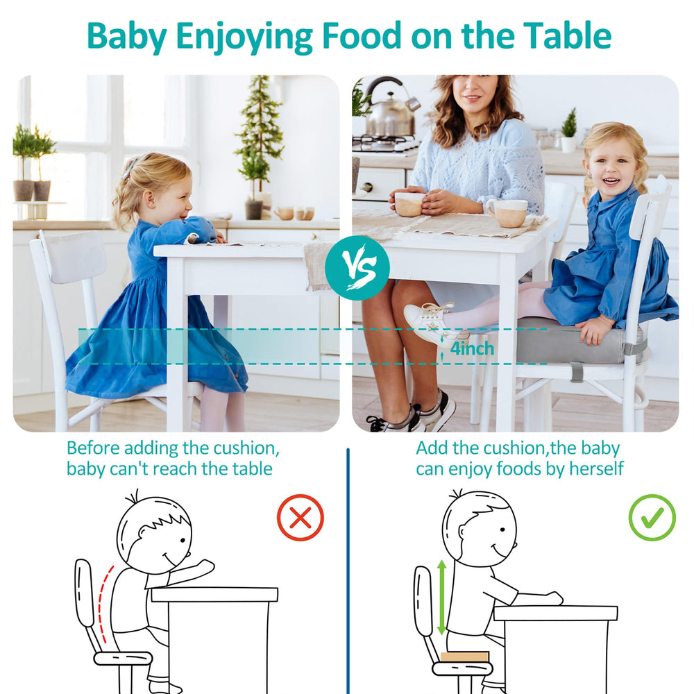 Toddler Booster Seat for Dining Table,Non-Slip Bottom Booster Seat for Table, Child/Kids/Baby Booster Seat for Dining Table with 2 Adjustable Strap Buckle,Portable Travel Booster Seat for Chair(Grey)