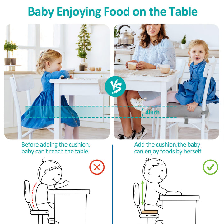 Toddler Booster Seat for Dining Table,Non-Slip Bottom Booster Seat for Table, Child/Kids/Baby Booster Seat for Dining Table with 2 Adjustable Strap Buckle,Portable Travel Booster Seat for Chair(Grey)
