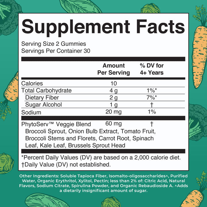 Super Greens Gummies | Naturally-Occurring Quercetin for Adults and Kids Ages 4+ | Sugar Free | 2g Fiber Per Serving | Vegan | No Gelatin | Pectin Based | 60 Count | 30 Servings
