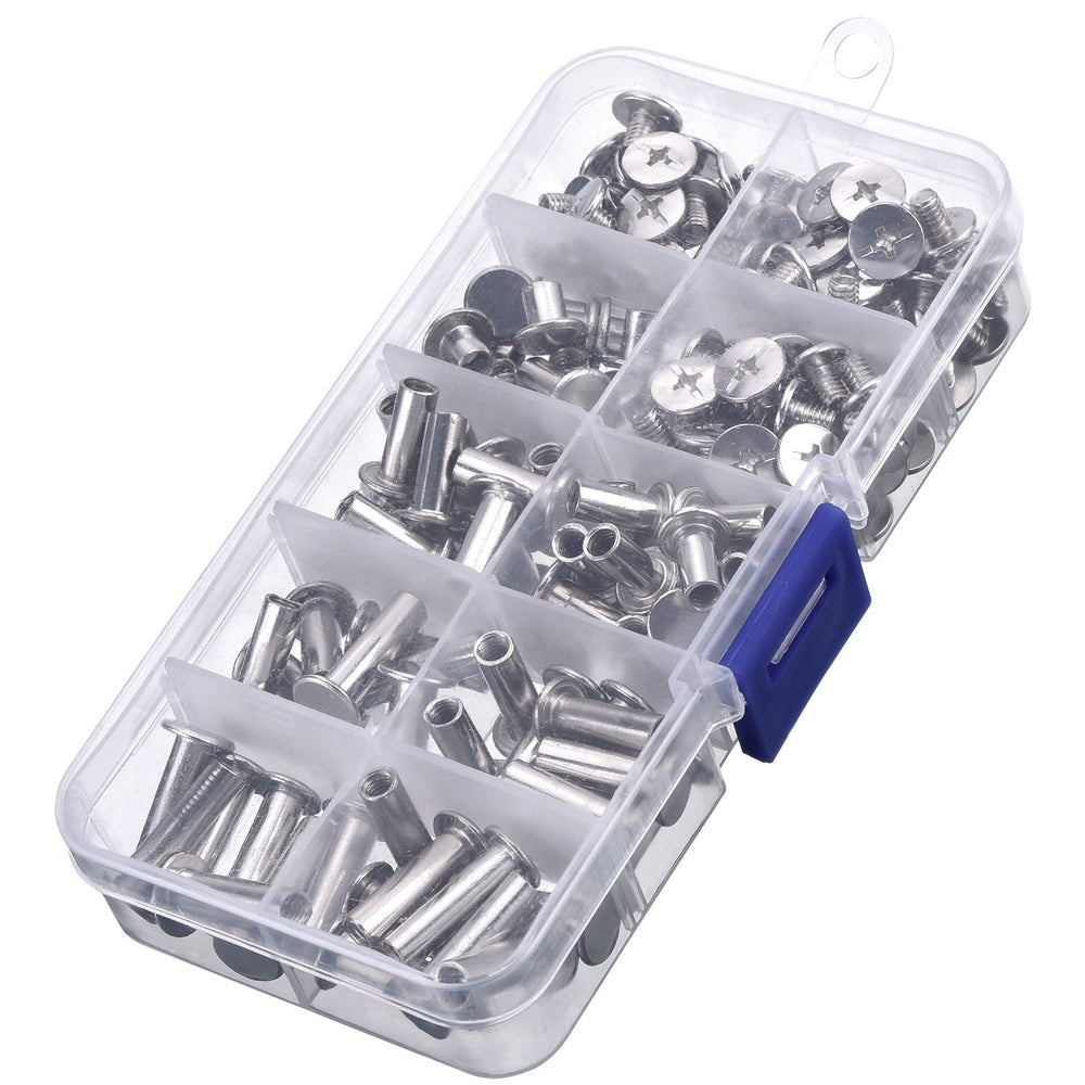 80 Set Chicago Binding Screws Assorted Kit 5 Sizes Metal Round Cross Head Stud Screw Posts Nail Rivet Chicago Button for DIY Leather Decoration Bookbinding