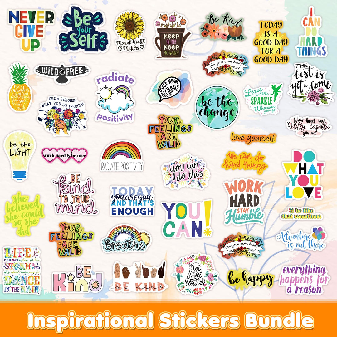 300pcs Mental Health Inspirational Stickers for Laptop, Motivational Quotes Decals, Positive Words Stickers for Water Bottles, Waterproof Vinyl Inspirational Stickers Pack for Adults Teens Skateboard