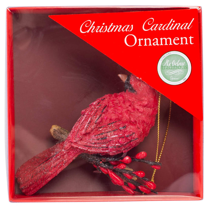 Holiday Cardinal Brilliant Red 5 x 4 Resin Holiday Hanging Figurine Ornament