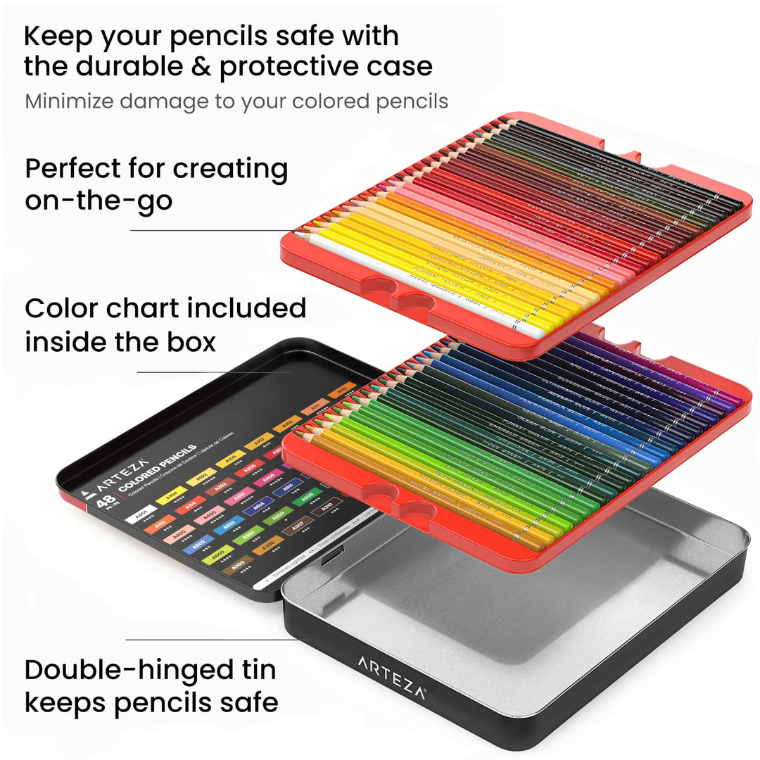Colored Pencils, 48 Wax-Based Color Pencils, Vibrant Coloring Pencils in Tin Box for Adults, Professional Art Supplies