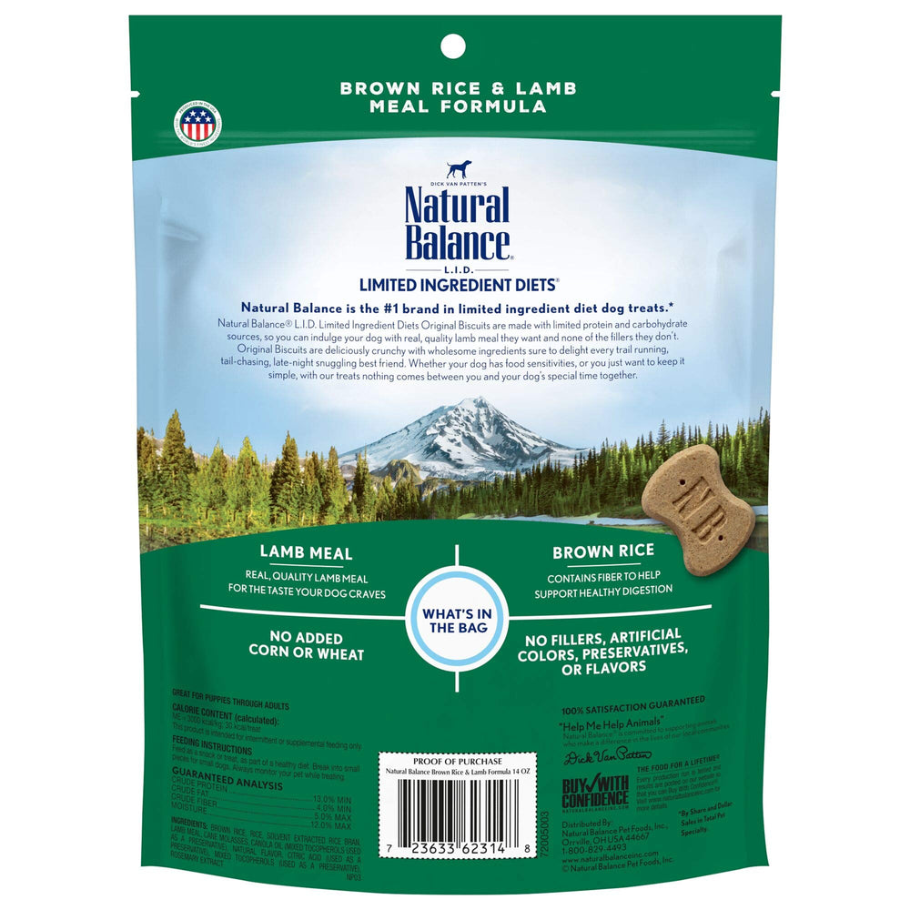Limited Ingredient Original Biscuits | Brown Rice & Lamb Dog Treats for Adult Dogs of All Breeds | 14-oz. Pouch