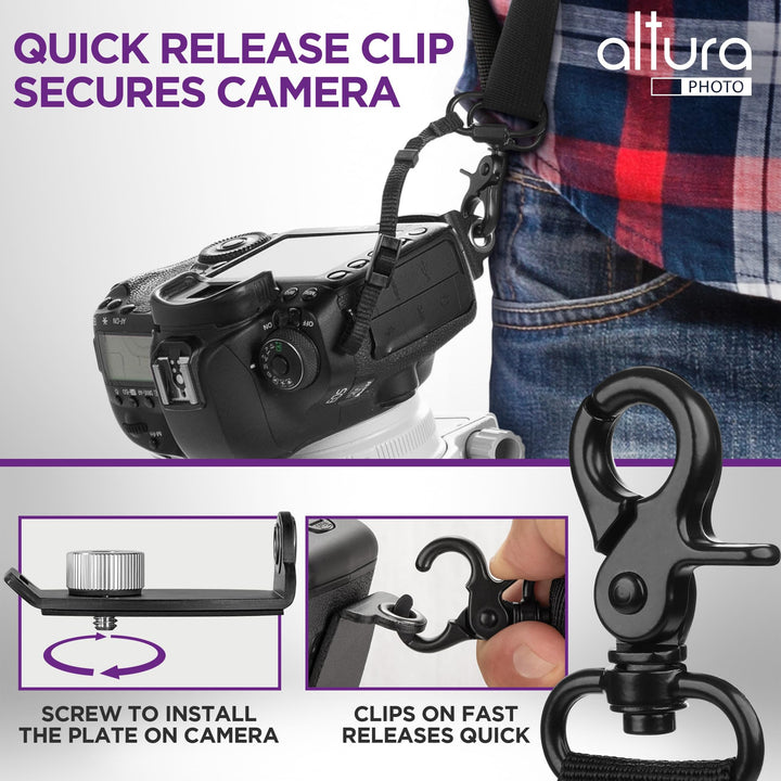 Camera Strap with Quick Release, Safety Tether, Storage Pouch for Canon Nikon Sony, Camera Neck Shoulder Strap