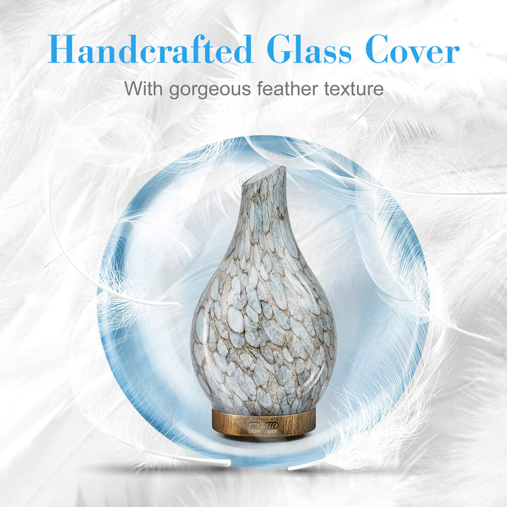 Essential Oil Diffusers 150ml, Glass Aromatherapy Diffuser with 2 Mist Modes Waterless Auto-Off 7 Colors Changed LED Handmade Glass Diffuser for Home Yoga Office