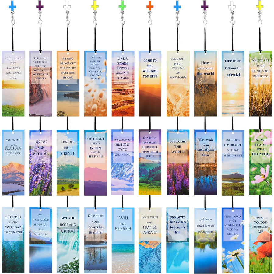 30 Pieces Bookmarks Christian with Cross Pendants Bible Verse Scripture Religious Book Mark with Inspirational Quotes Christmas Church Gifts Sunday School Supplies for Teens Adult(Warm Pattern)