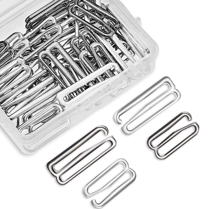 40 Pieces Swimsuit Bra Hooks Bra Strap Hook Replacement Bra Strap Slide Hook Metal for Swimsuit Tops and Lingerie, 2 Sizes (18 mm, 25 mm, Black, Silver)