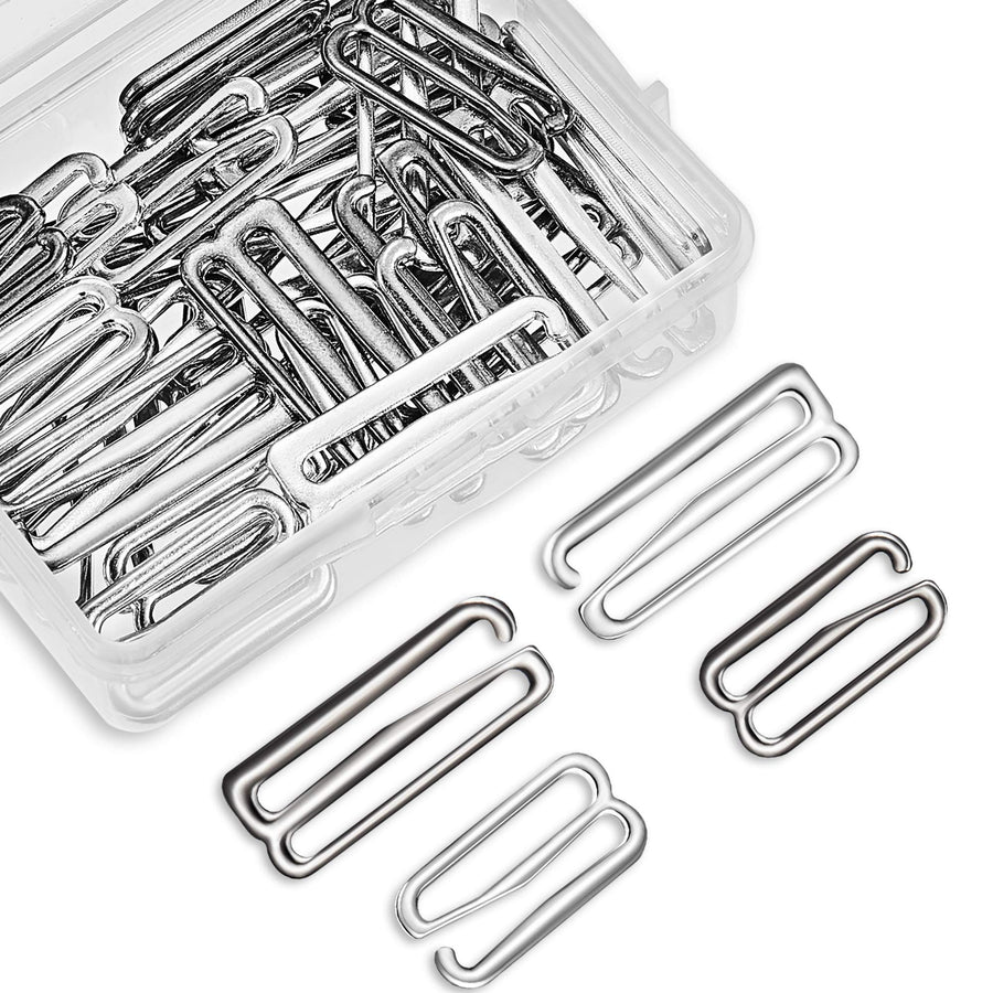 40 Pieces Swimsuit Bra Hooks Bra Strap Hook Replacement Bra Strap Slide Hook Metal for Swimsuit Tops and Lingerie, 2 Sizes (18 mm, 25 mm, Black, Silver)