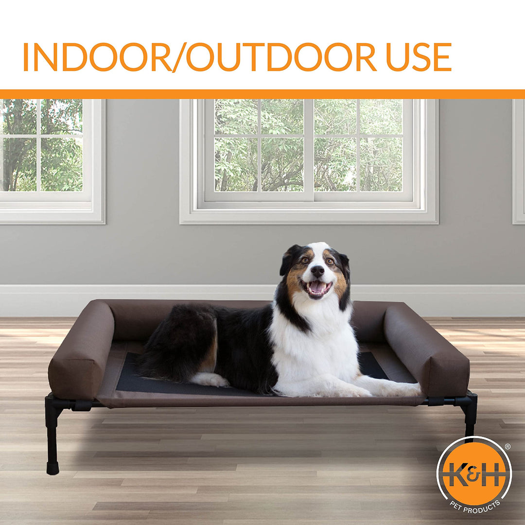 K&H Pet Products Bolster Dog Cot, Cooling Indoor Outdoor Elevated Cot Hammock Dog Bed with Removable Washable Bolsters, Washable Mesh Cover, Raised Metal Frame - Medium 32 X 25in Chocolate
