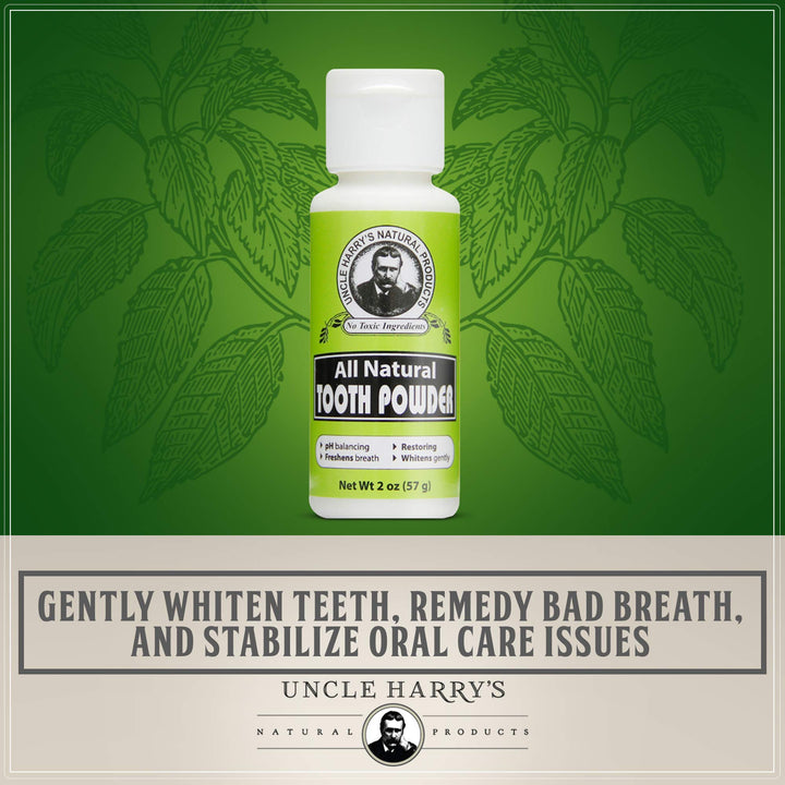 Uncle Harry's All Natural Tooth Powder | Alkalizing Remineralizing Enamel Support & Whitening Toothpaste for Sensitive Teeth | Powder Toothpaste for Gum Health & Fresh Breath (2 oz)