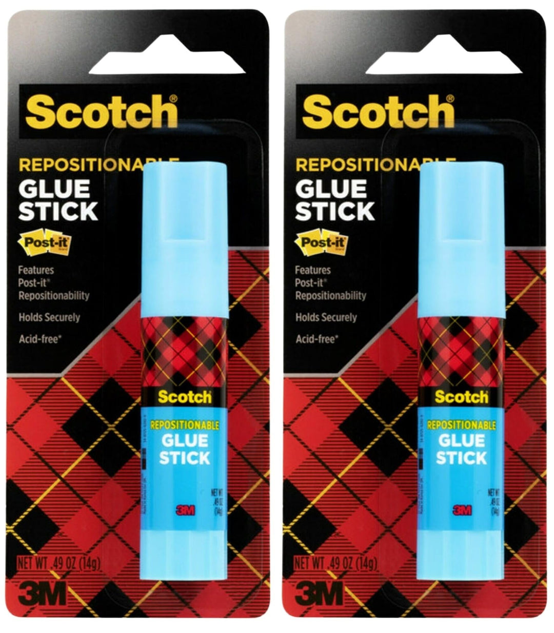 Scotch Removable Restickable Glue Stick, .49oz, Repositionable Stick, 2 Pack