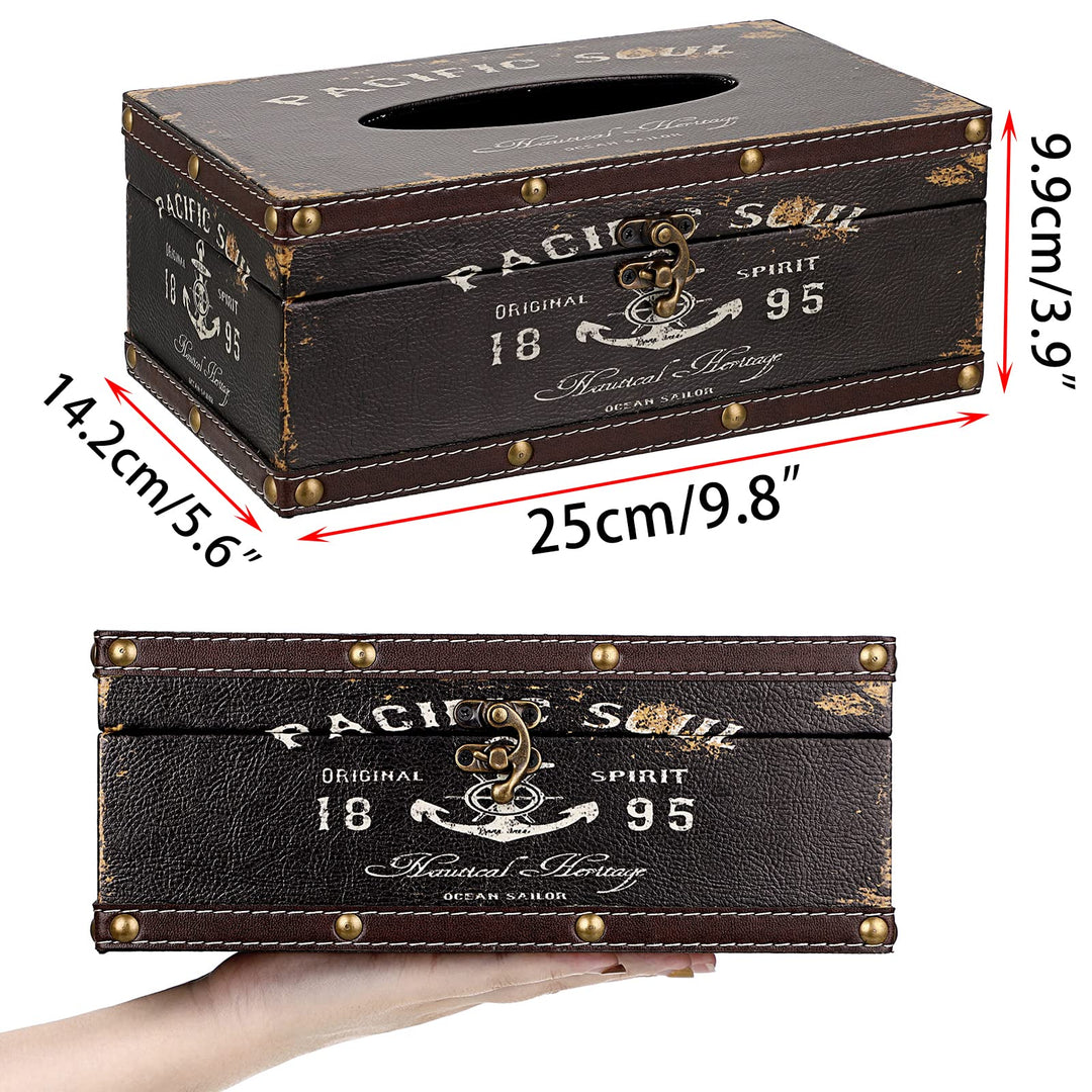 Tissue Box Cover Rectangle Tissue Box with Lid,Wooden Tissue Box Holder Retro Tissue Holder Decorative Tissue Cover for Bathroom Toilet Living Room Kitchen Table Desk OfficeDecor,Brown
