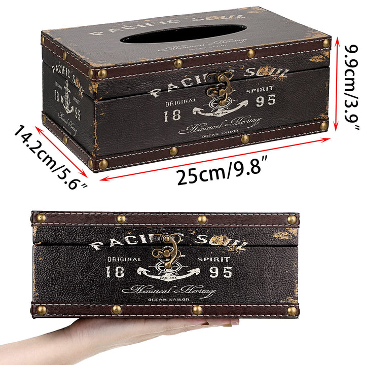Tissue Box Cover Rectangle Tissue Box with Lid,Wooden Tissue Box Holder Retro Tissue Holder Decorative Tissue Cover for Bathroom Toilet Living Room Kitchen Table Desk OfficeDecor,Brown