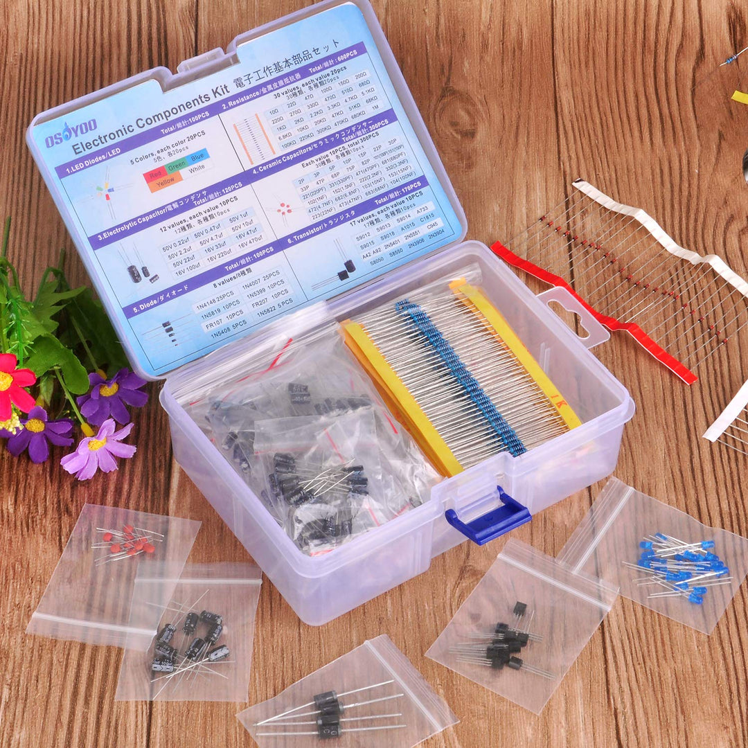 Electronic Component Assortment Kit(Total 1390 PCS) - Resistors, Electrolytic Capacitors, LEDs, Ceramic Capacitors, Diodes, Transistor for Arduino Raspberry Pi Mega2560