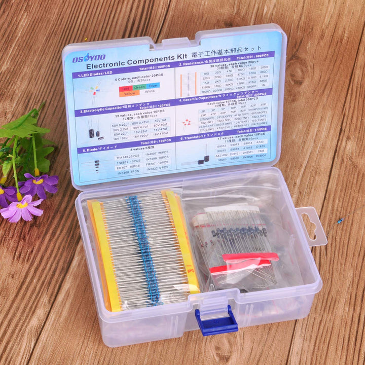 Electronic Component Assortment Kit(Total 1390 PCS) - Resistors, Electrolytic Capacitors, LEDs, Ceramic Capacitors, Diodes, Transistor for Arduino Raspberry Pi Mega2560