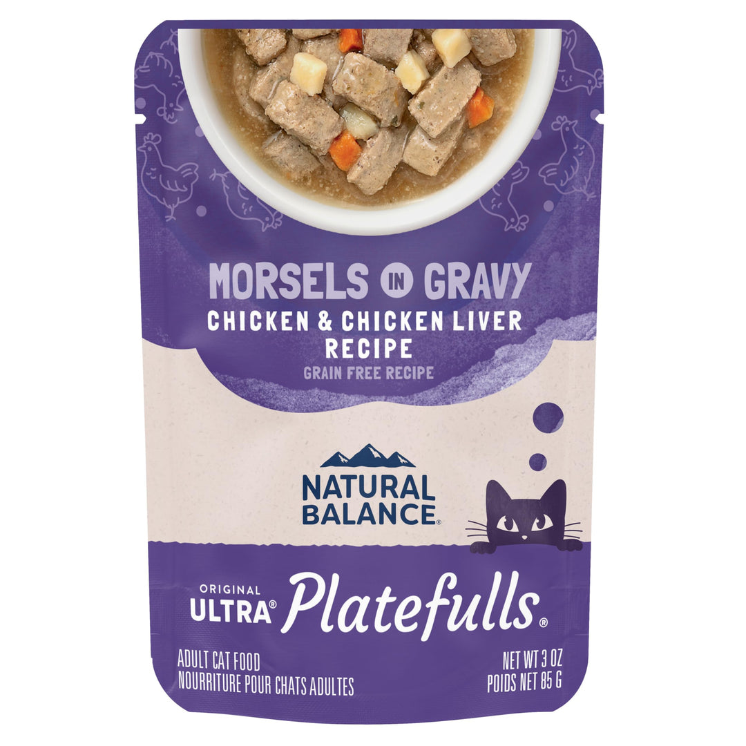 Original Ultra Platefulls Indoor Adult Grain Free Wet Cat Food, Chicken & Chicken Liver Recipe, 3 Ounce Pouch (Pack of 24), Packaging May Vary