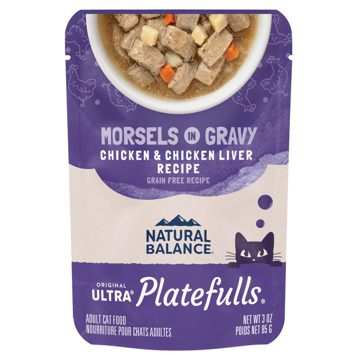 Original Ultra Platefulls Indoor Adult Grain Free Wet Cat Food, Chicken & Chicken Liver Recipe, 3 Ounce Pouch (Pack of 24), Packaging May Vary