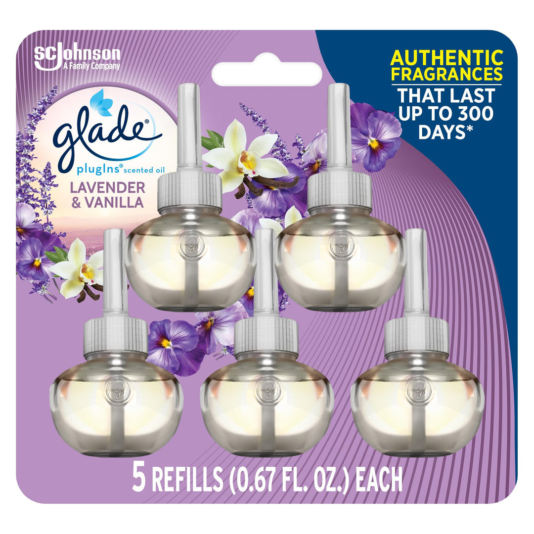 PlugIns Refills Air Freshener, Scented and Essential Oils for Home and Bathroom, Lavender & Vanilla, 3.35 Fl Oz, 5 Count