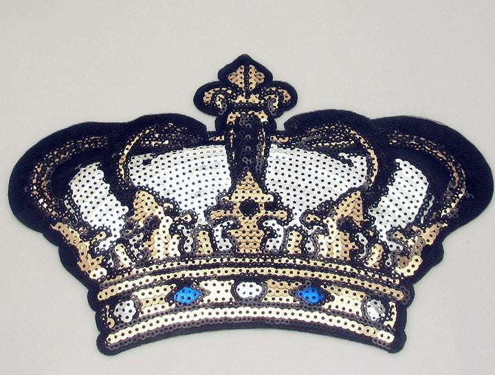 Big Crown Embroidered Patch with Sequins Sew on/Iron on Patch Applique Clothes Curtain Sewing Flowers Applique Home Wedding Party Decoration DIY Accessory (Crown)