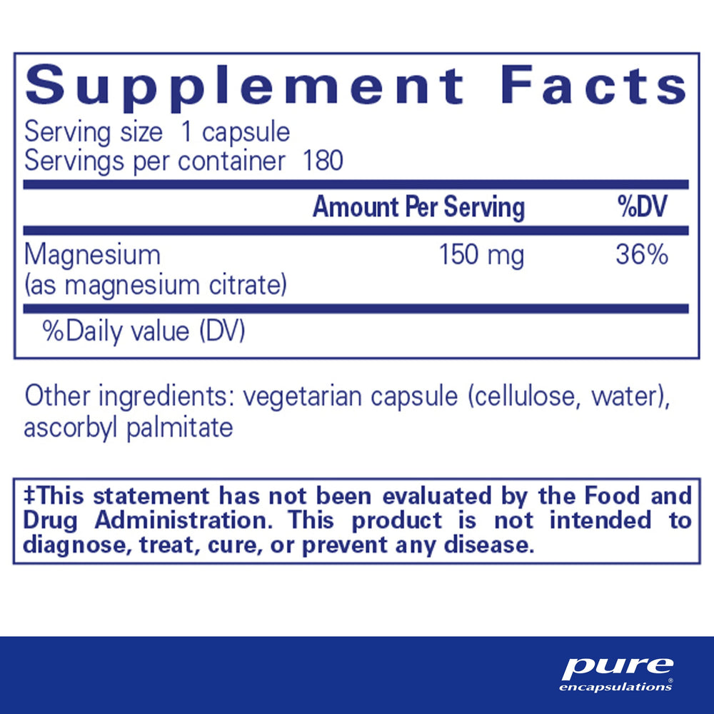 Magnesium (Citrate) - Supplement for Sleep, Heart Health, Cognitive Health, Bone Health, Energy, Muscles, and Metabolism* - with Premium Magnesium - 180 Capsules